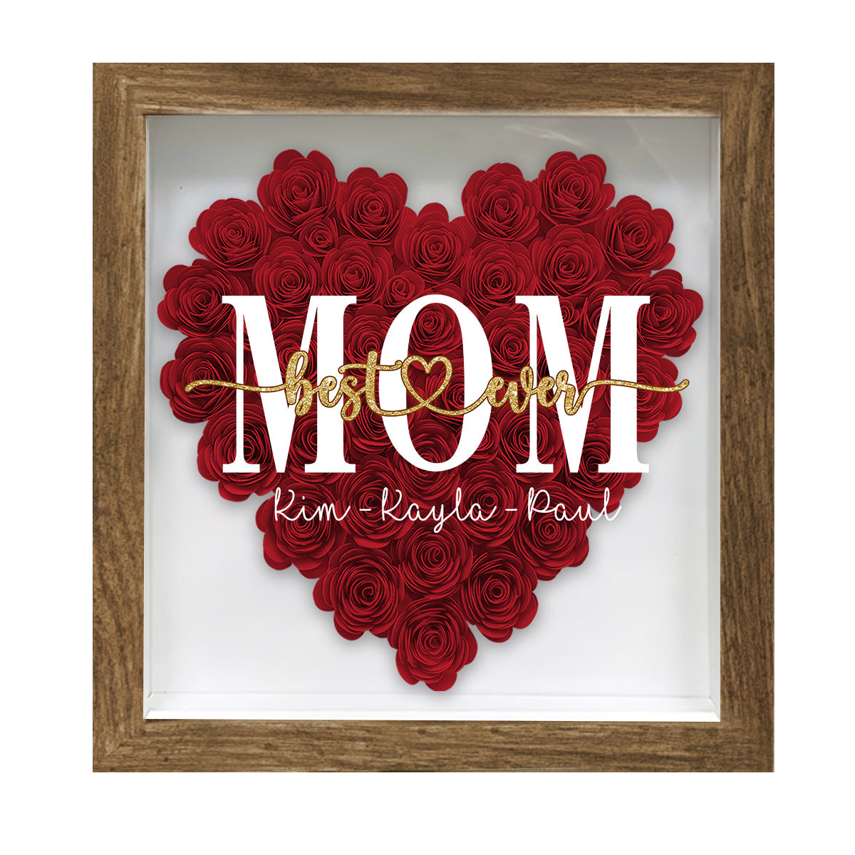 Beste Mama der Welt – Geschenk für Mama, Oma, Opa, Papa, Tante, Schwester – Personalisierte Blumen-Schattenbox