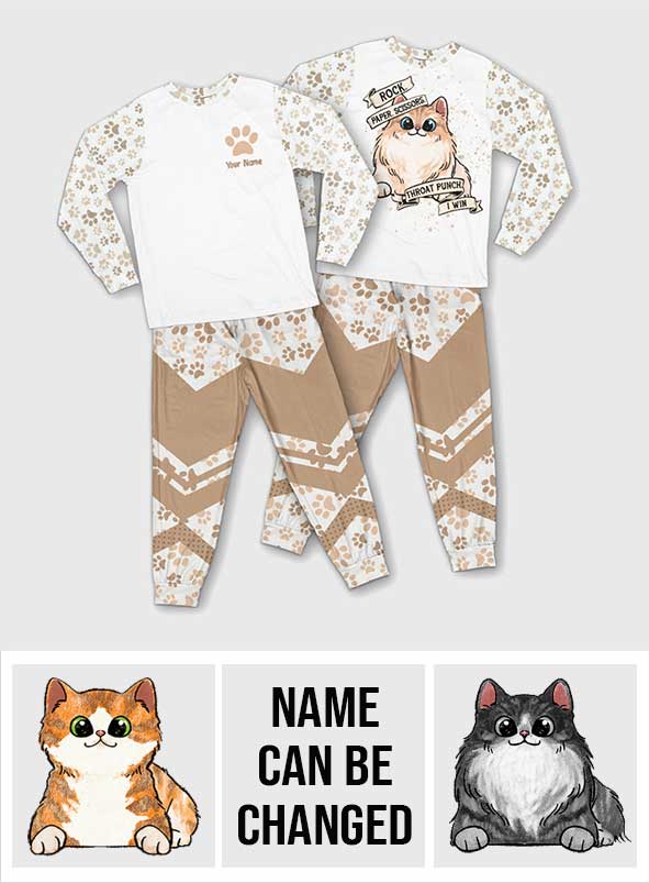 Schere, Stein, Papier – Personalisierter Katzenpyjama-Satz