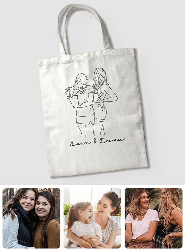 Individuelle Foto-Linienzeichnung – Personalisierte bestickte Tragetasche für die Enkelin