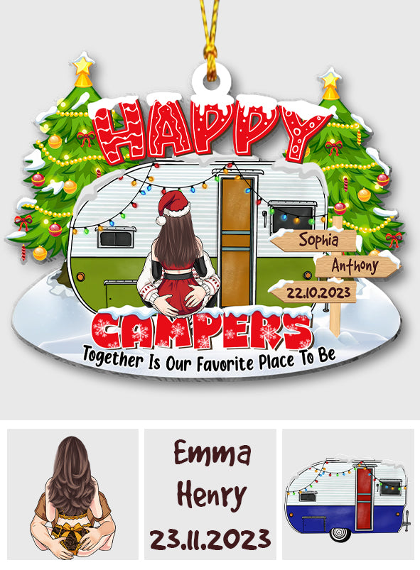 Glückliche Camper – Campinggeschenk für Ehemann, Freund, Freundin, Ehefrau – Personalisierter Weihnachtsschmuck