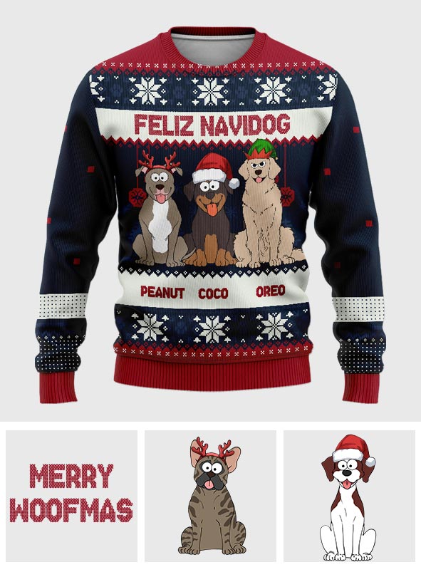 Fröhliche Wuff-Weihnachten – Personalisierter Hundepullover