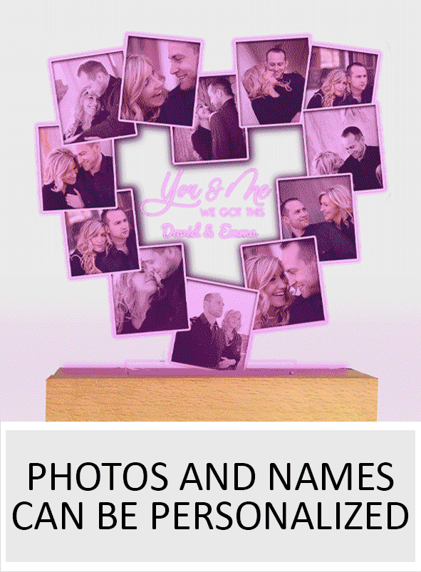 „Du und ich, wir schaffen das“ – Geschenk für Ehemann, Ehefrau, Freund, Freundin – Personalisierte, geformte Leuchtplatte