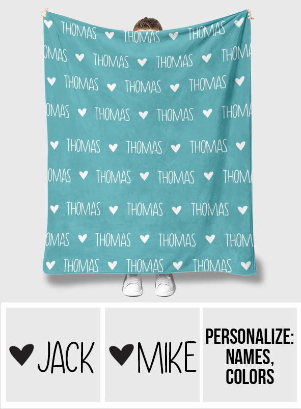 Custom Name Heart Pattern - Personalized grandson Blanket