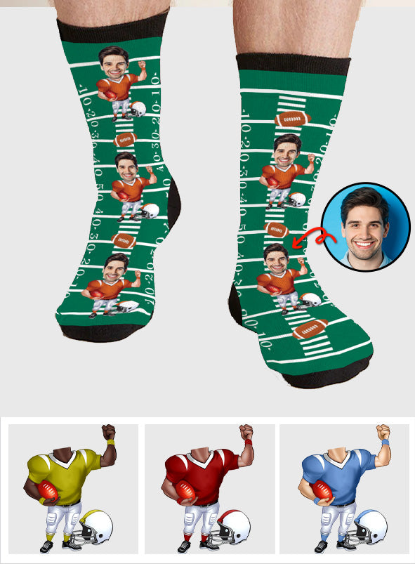 Funny Caricature Portrait - Football gift for dad, him, son - Personalized Socks
