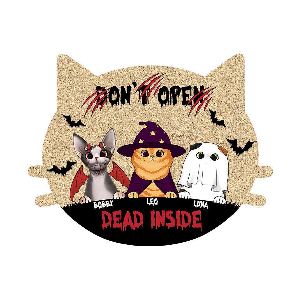 Nicht öffnen, tot im Inneren – personalisierte Fußmatte in Katzenform