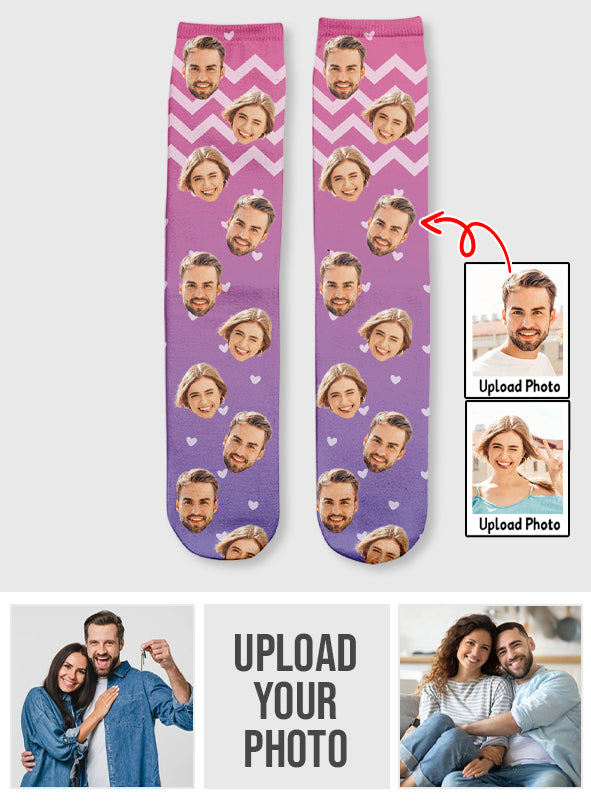 Custom Face Purple Pattern - Personalized Couple Socks