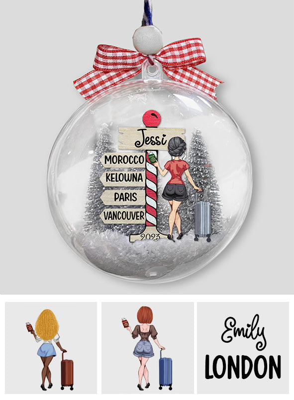 Reiselust – Personalisierter Reise-Schneekugel-Ornament