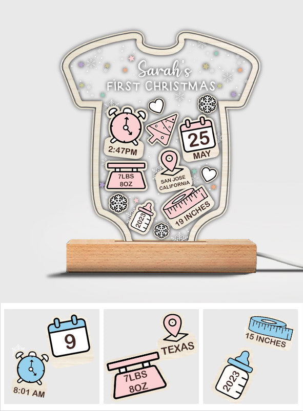 Babts Geburtsdaten Erstes Weihnachten – Geschenk für Neugeborene, Sohn, Tochter, Enkelin, Enkel – Personalisierte, geformte Plakettenleuchte