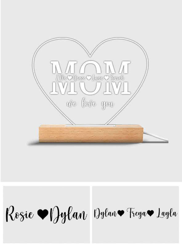 Liebe Mama – Personalisierte, mutterförmige Plakette mit Lampenfuß