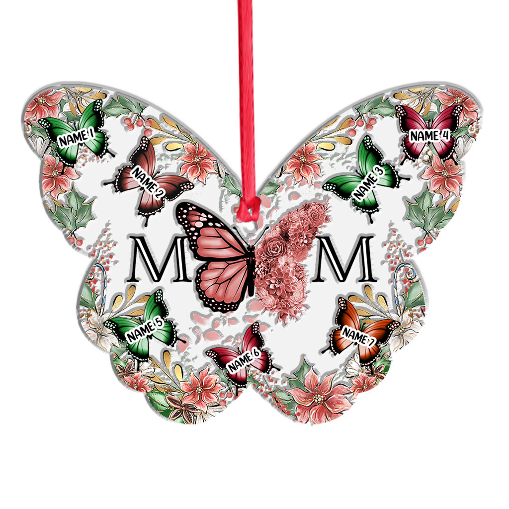 Mama & Kinder Schmetterlinge Weihnachtsblume - Personalisierter Mutter-Weihnachtsschmuck