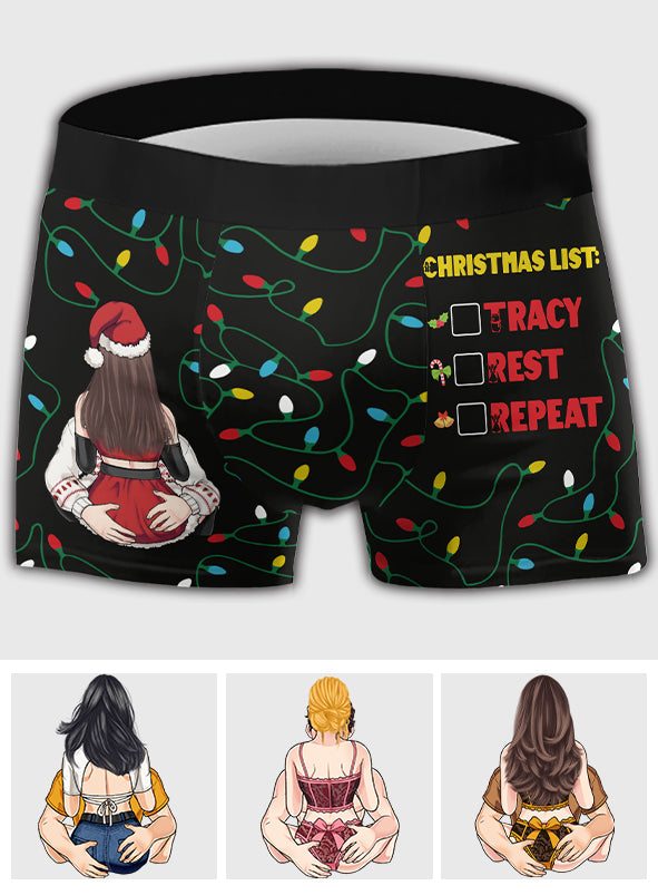 Weihnachtswunschliste – Personalisierte Boxershorts für Paare