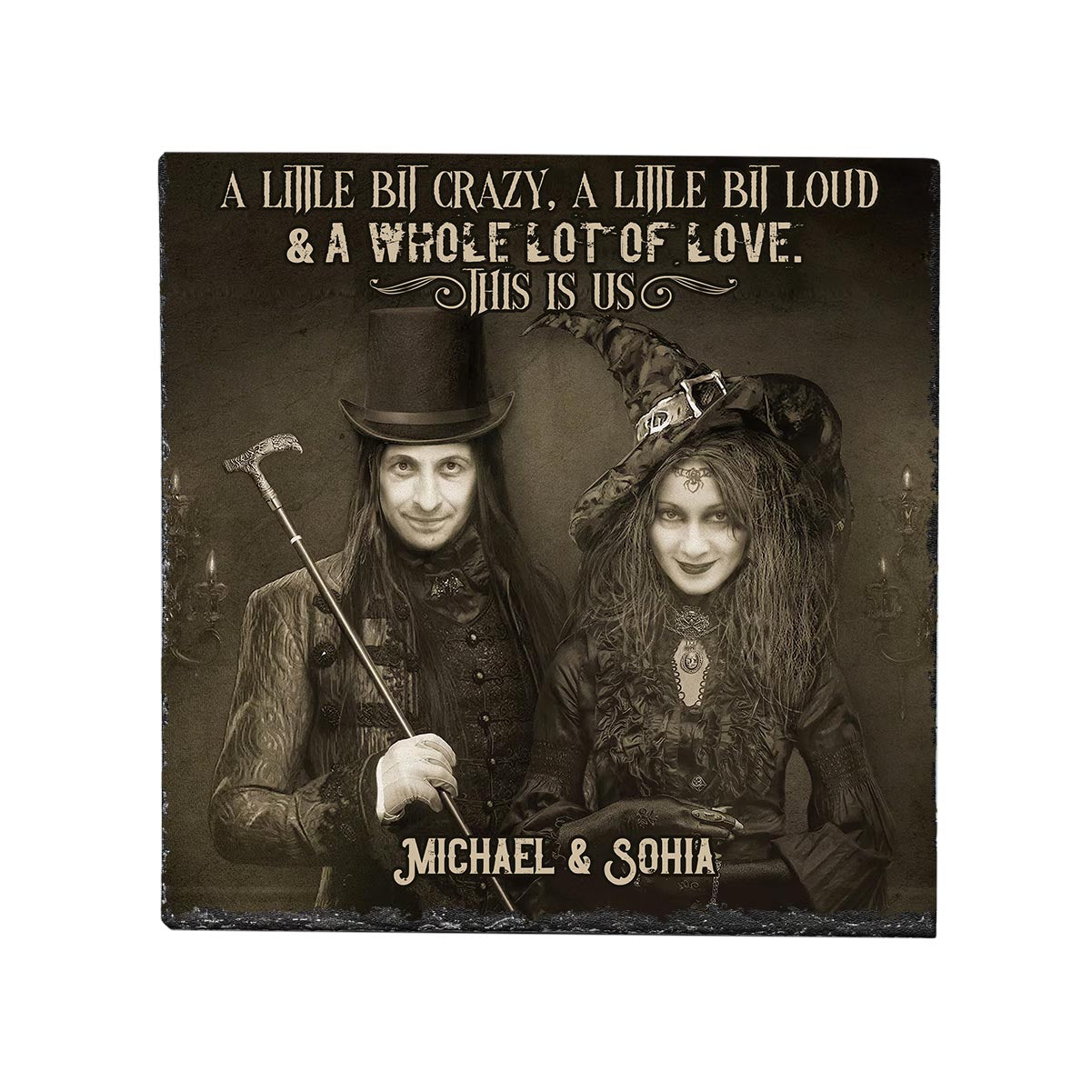 Bis dass der Tod uns scheidet – Personalisierter quadratischer Stein für Paare