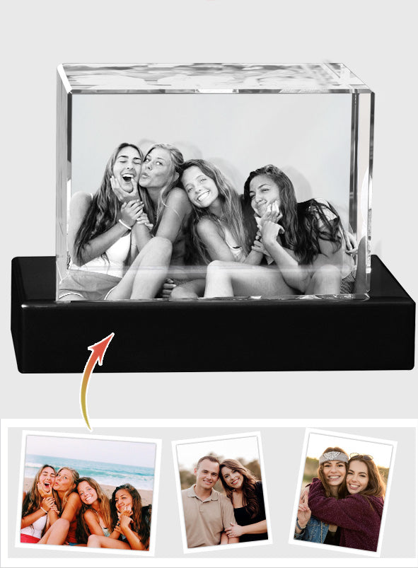 Foto nach Wunsch – Personalisierte Lasergravur „Tante“ auf einer 3D-Kristalllampe in Quaderform.