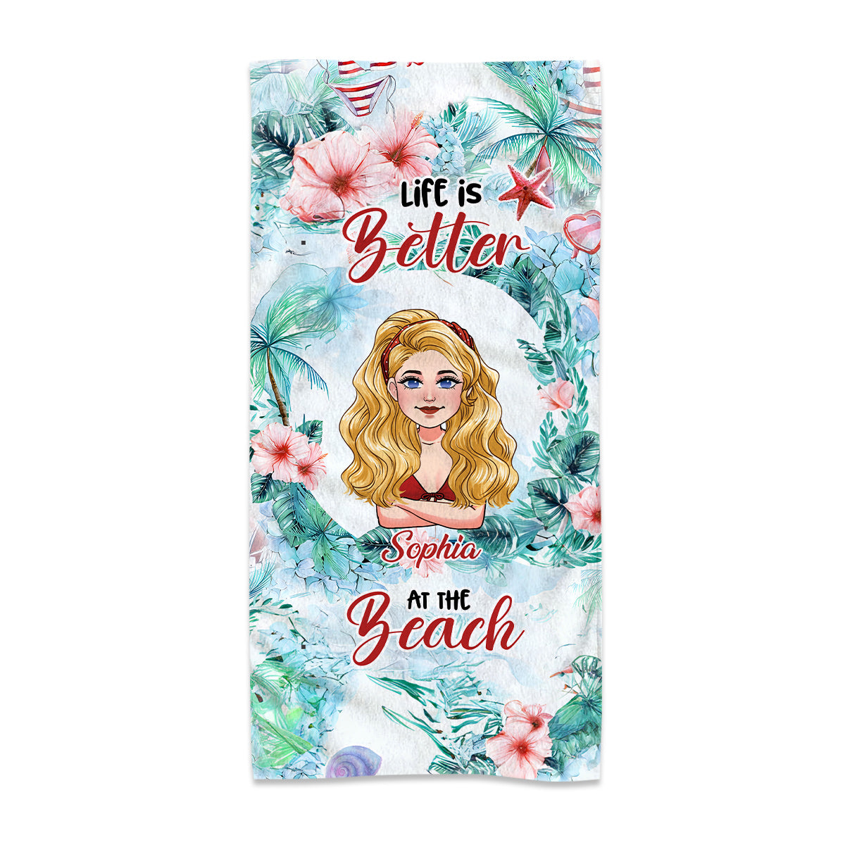 Das Leben ist schöner am Strand – personalisiertes Strandtuch für Meeresliebhaber