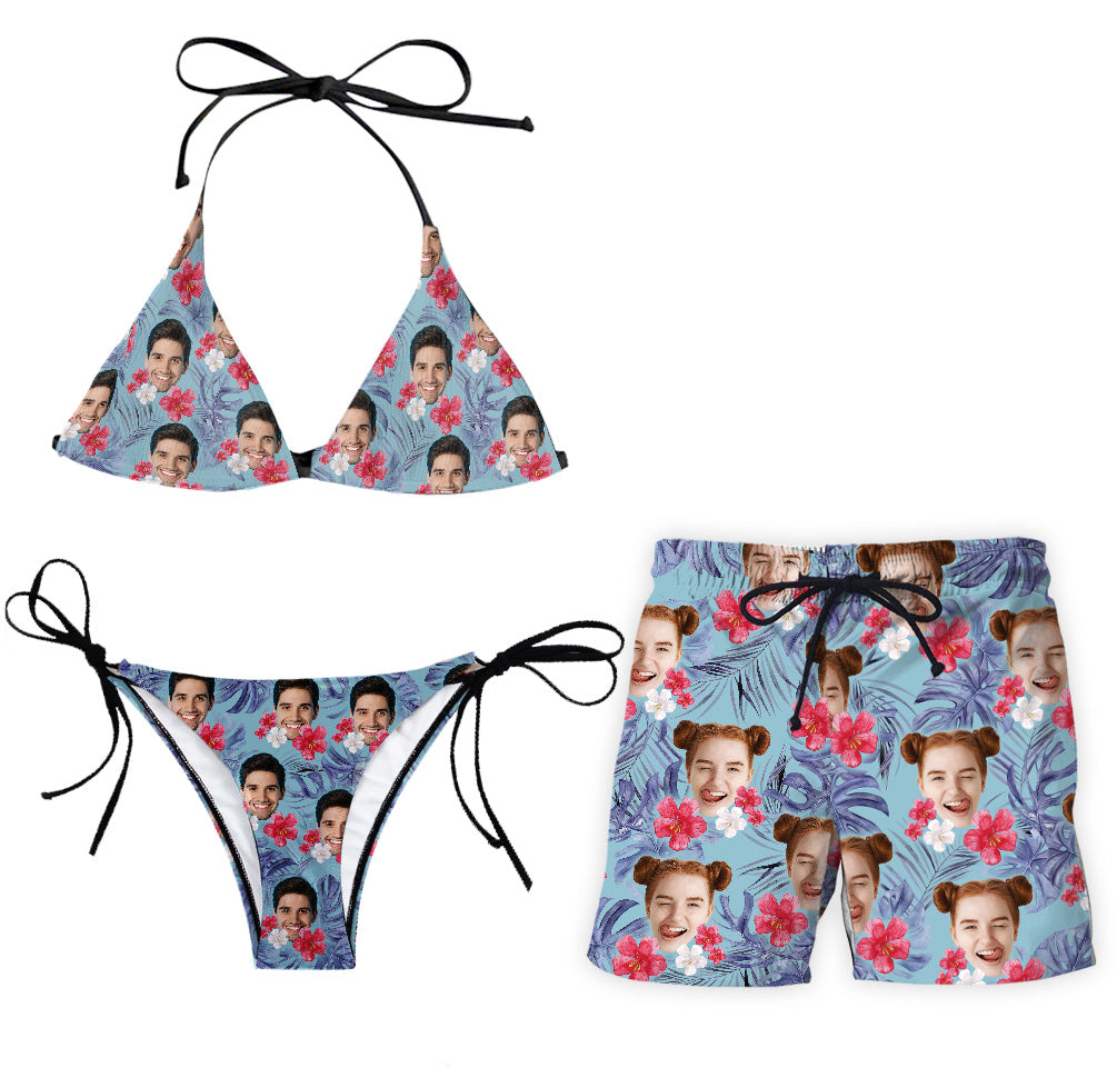 Du und ich, wir schaffen das – Personalisierter Triangel-Bikini und Herren-Shorts für Meeresliebhaber