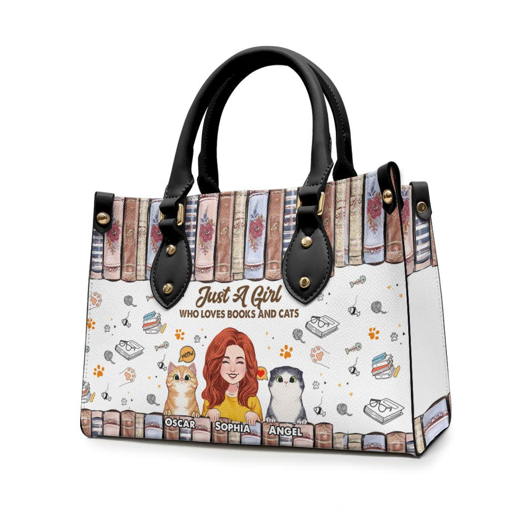 Love Books And Cats - Personalized Book Leather Handbag