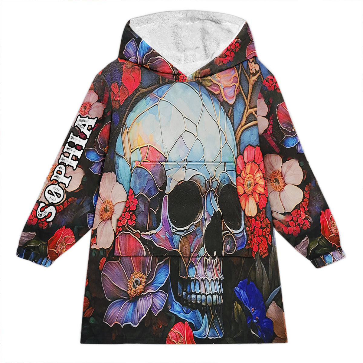 Blumenschädel – Personalisierter Totenkopf-Decken-Hoodie
