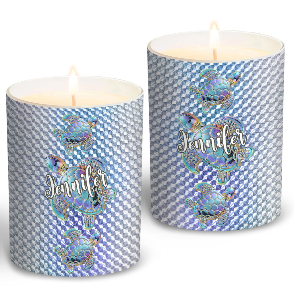 Salty Lil Beach - Personalized Turtle Candle With Wooden Lid