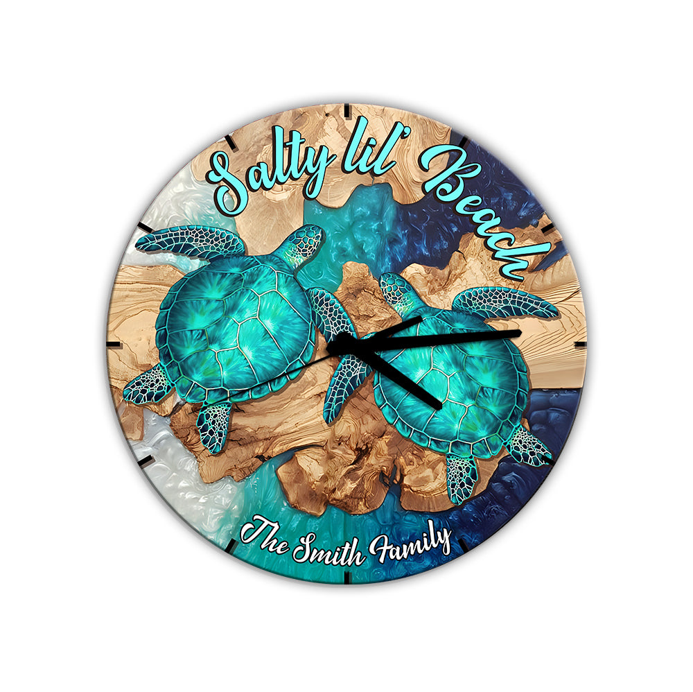 Salty Lil' Beach - Personalisierte Schildkröten-Wanduhr
