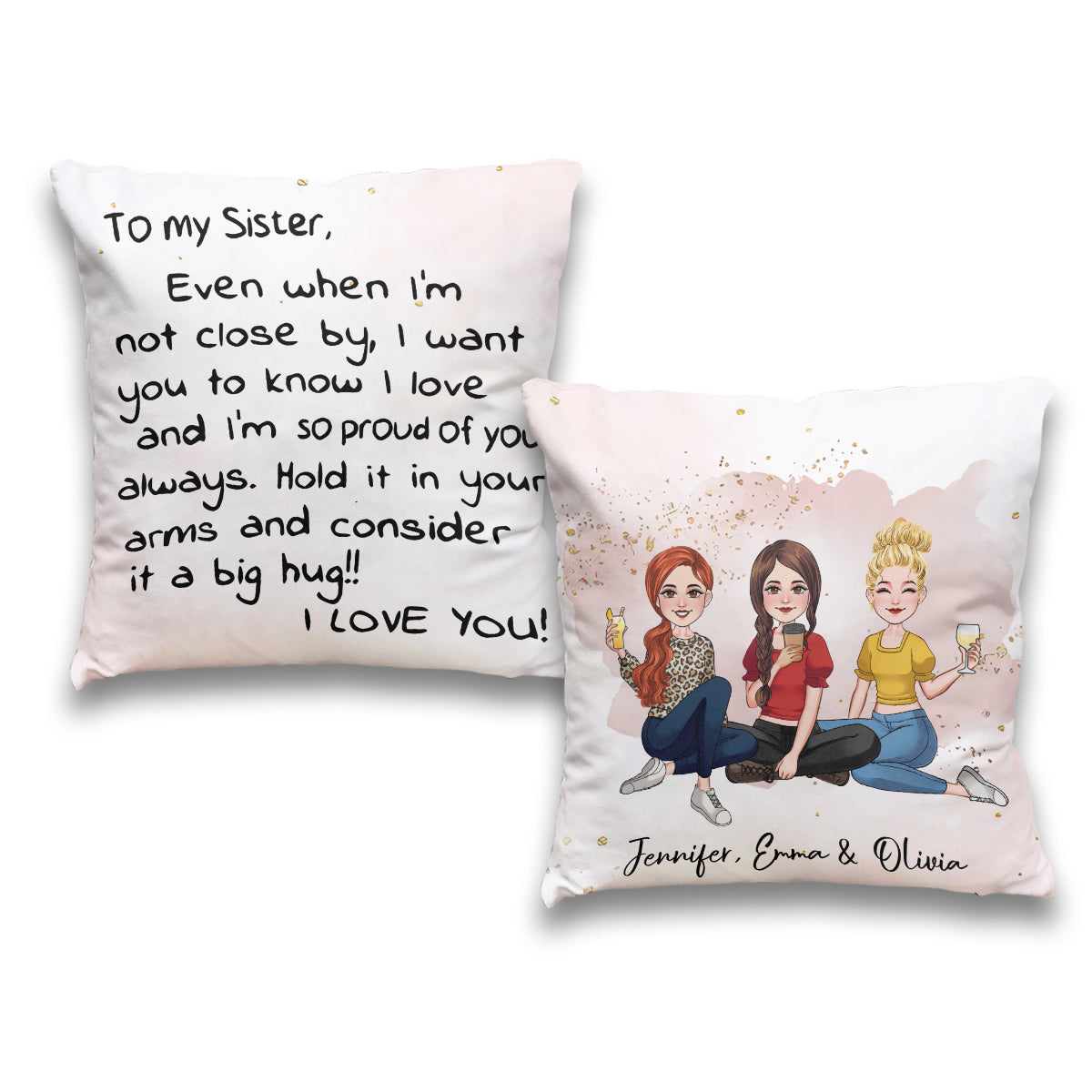 Big Hug - Personalized Sibling Throw Pillow