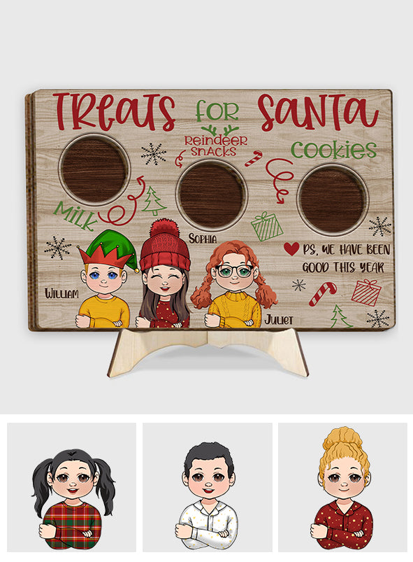Leckereien für den Weihnachtsmann – Personalisiertes zweilagiges Holzschild für die Familie