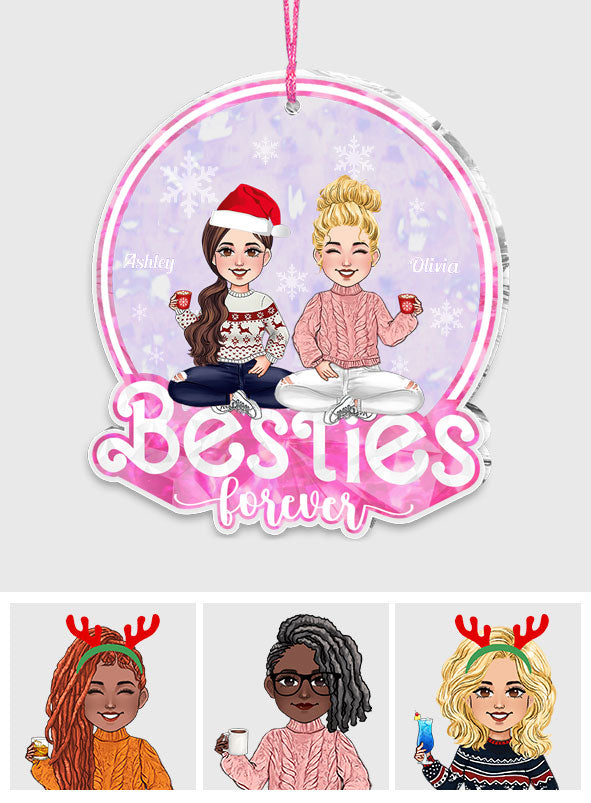 Besties Forever Glitzerrosa - Personalisierter transparenter Schmuck für beste Freundinnen