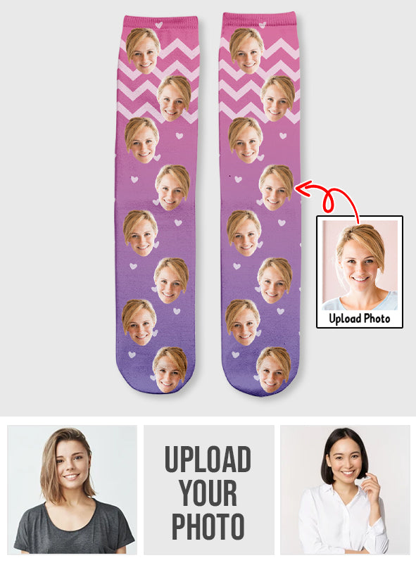 Custom Face Purple Pattern - Personalized Aunt Socks