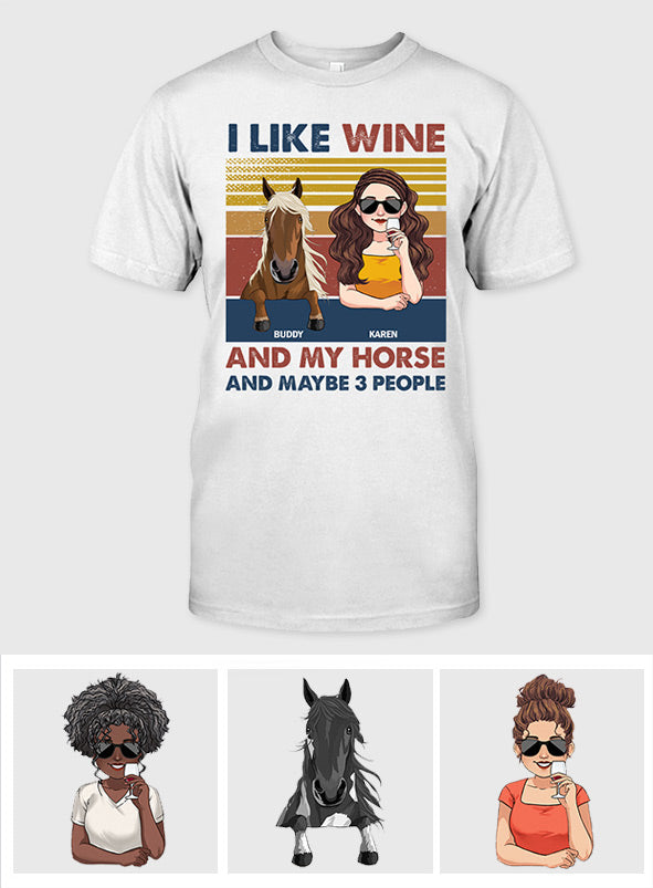 Ich mag Wein und mein Pferd – personalisiertes Pferde-T-Shirt & Hoodie