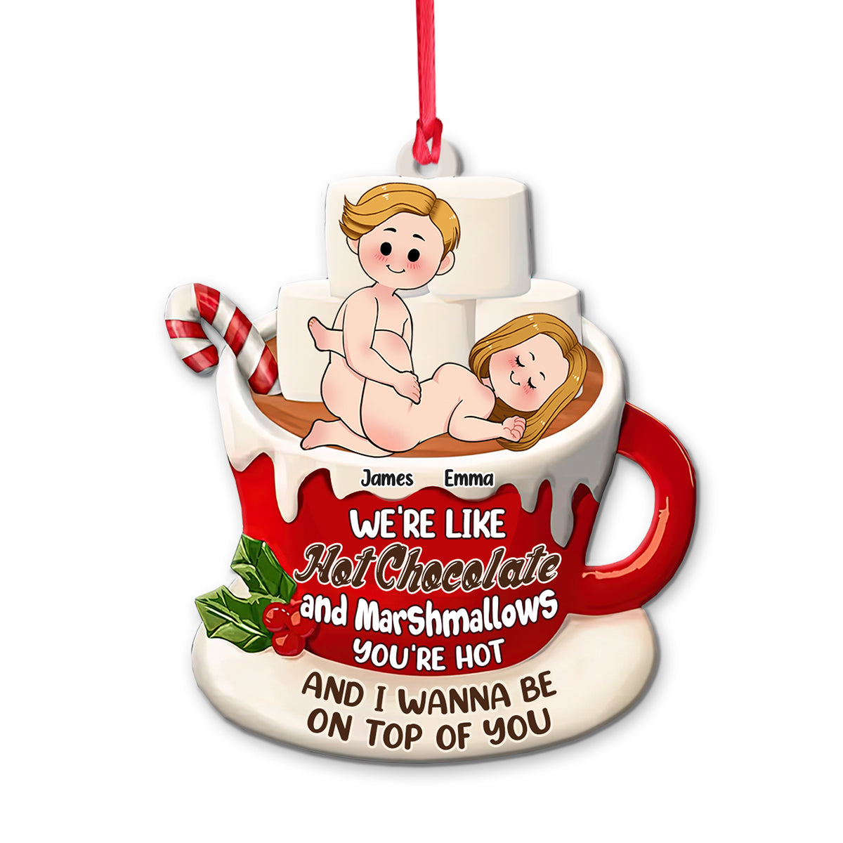 Heiße Schokolade und Marshmallows – personalisierter Pärchen-Weihnachtsbaumschmuck