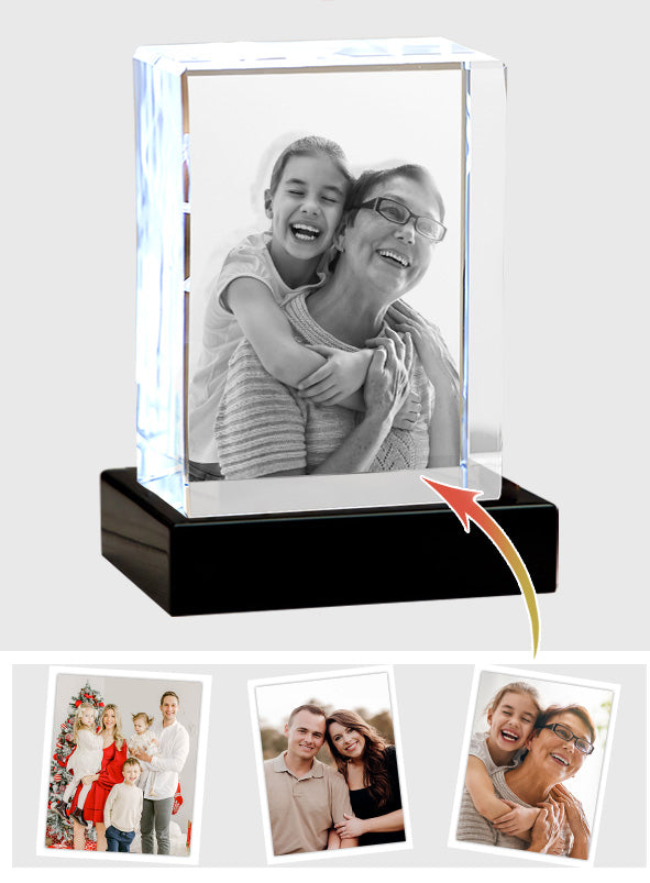 Foto nach Wunsch – Personalisierte Oma-Lasergravur auf 3D-Kristalllampe in Quaderform
