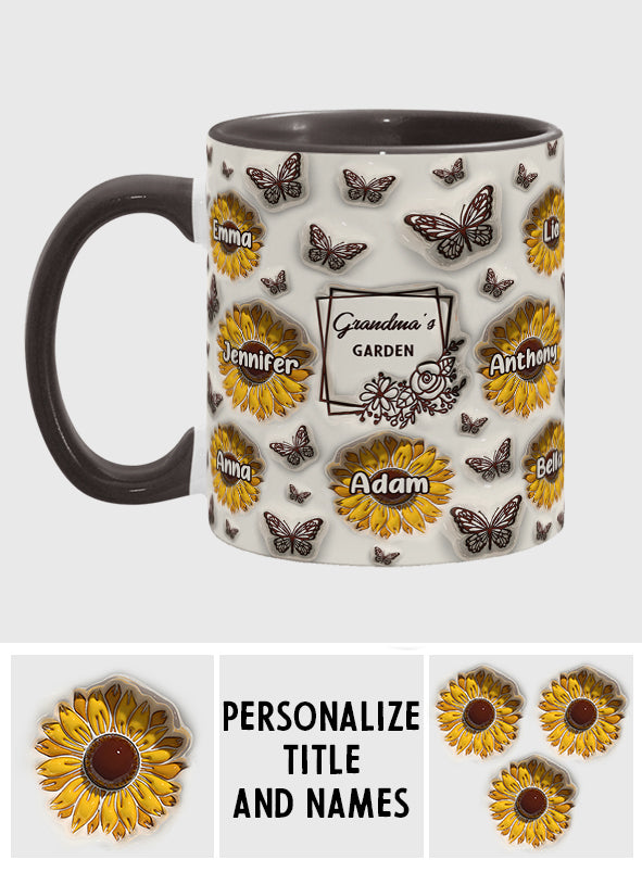 Omas Sonnenblumengarten – Geschenk für Oma – Personalisierte Tasse