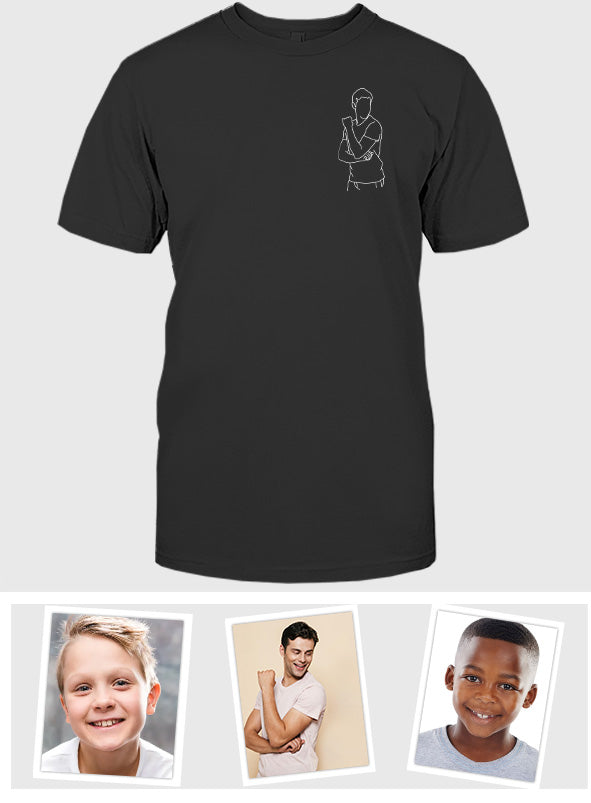 Individuelle Strichzeichnung – Personalisiertes, besticktes T-Shirt für den Enkel