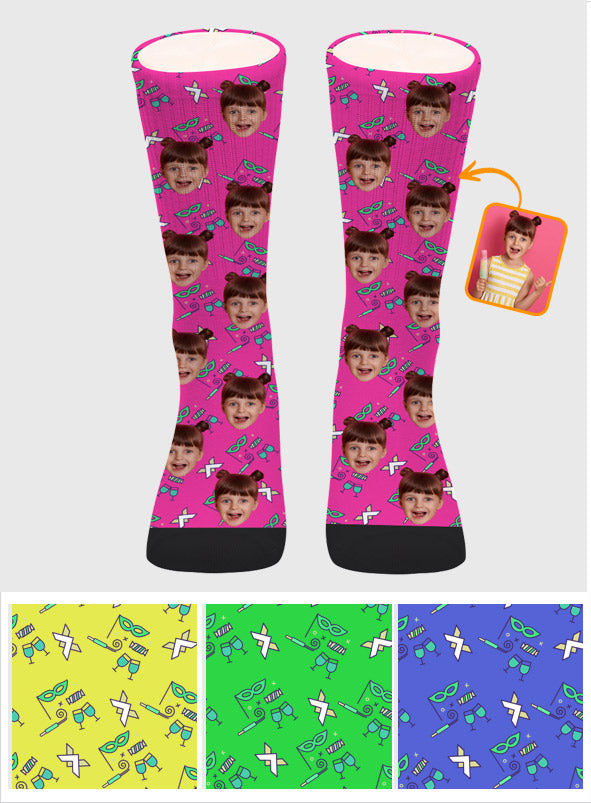 Custom Face Party Pattern - Personalized granddaughter Socks