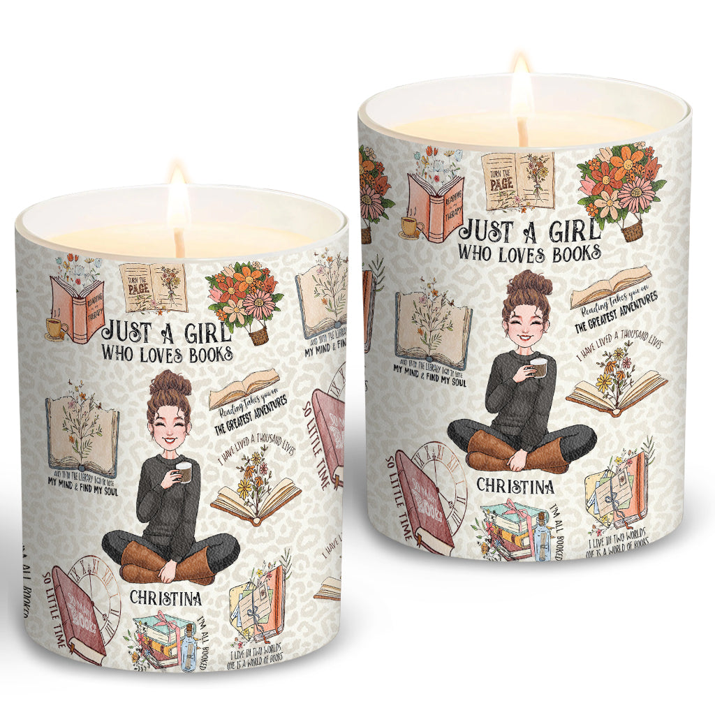 Just A Girl Who Loves Books - Personalized Book Candle With Wooden Lid