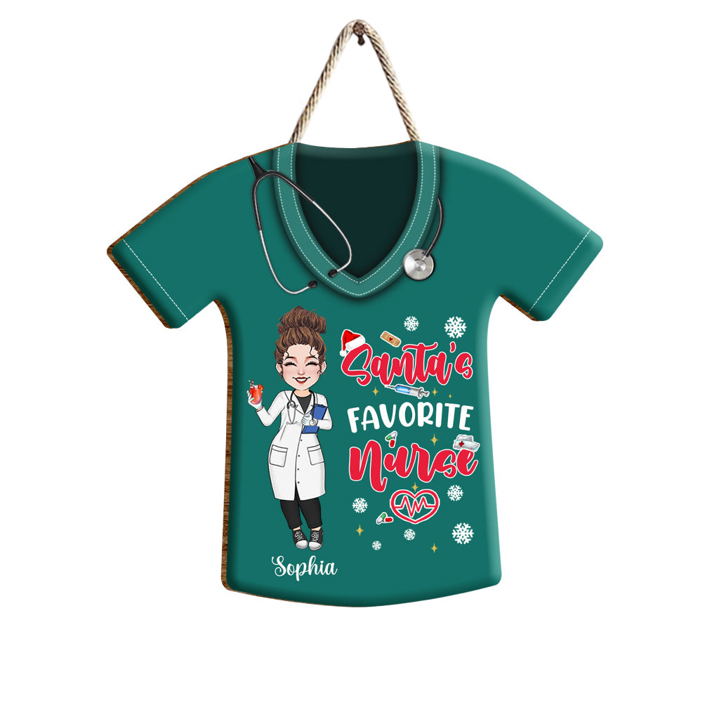 Santa's Favorite Nurse - Personalized Nurse Custom Shaped Wood Sign