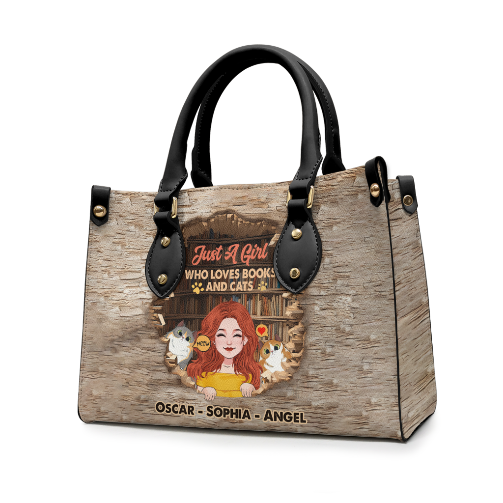 Liebe Bücher und Katzen – Personalisierte Buch-Lederhandtasche
