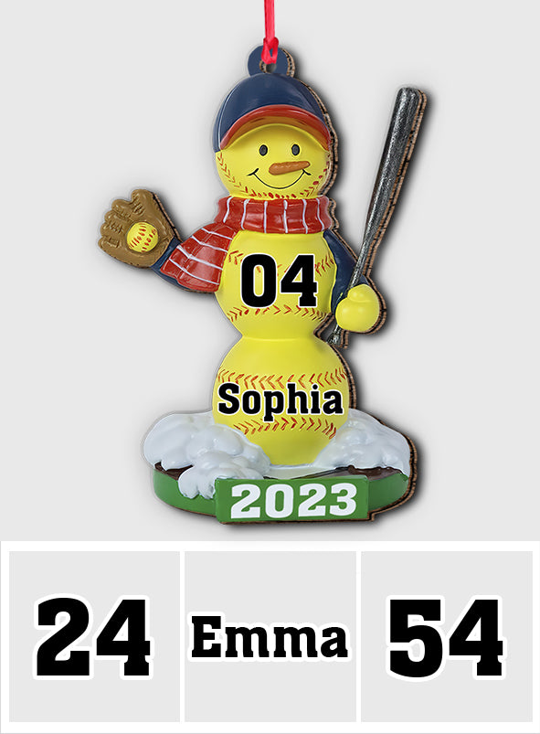 Softball Snowman - Personalized Softball Ornament