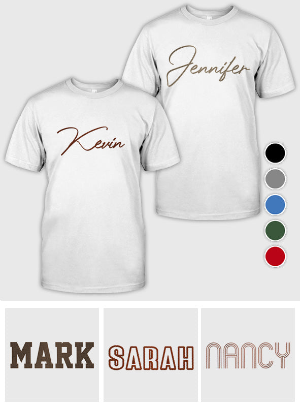 Personalisiertes Geschwister-T-Shirt mit individuellem Namen und Stickerei