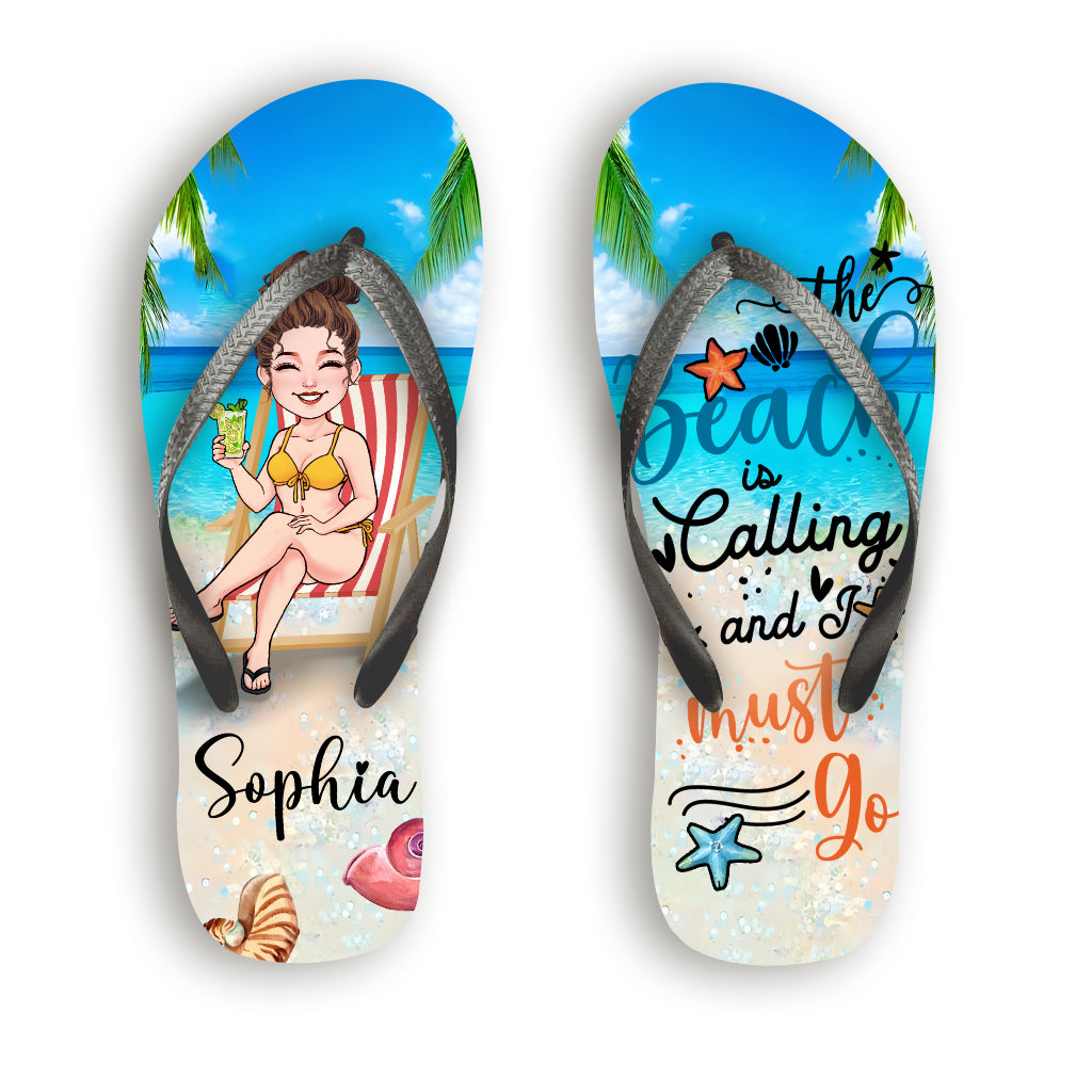 The Beach Is Calling - Personalized Sea Lover Flip Flops
