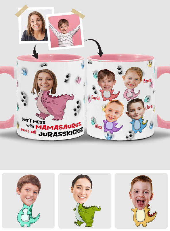 Leg dich nicht mit Mamasaurus an – personalisierte Tasse mit Muttermotiv