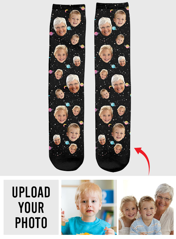 Custom Face Galaxy - Personalized Grandma Socks