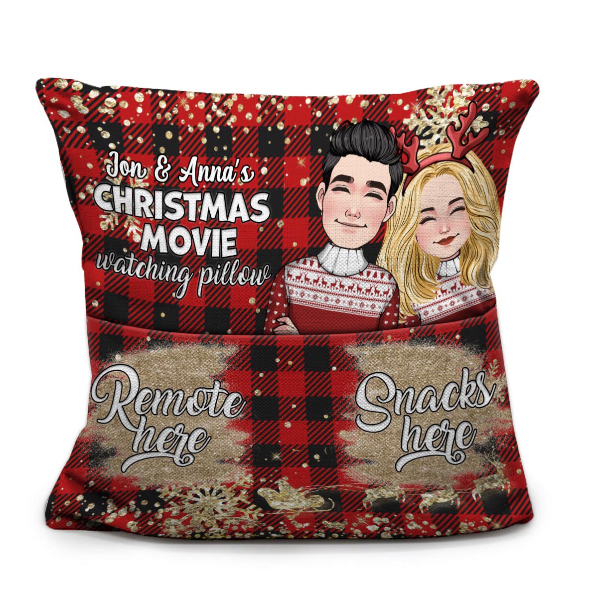 Weihnachtsfilm-Kissen – Personalisiertes Pärchenkissen