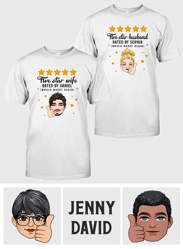 Fünf-Sterne-Ehepaar – Personalisiertes T-Shirt und Hoodie für Ehepaare