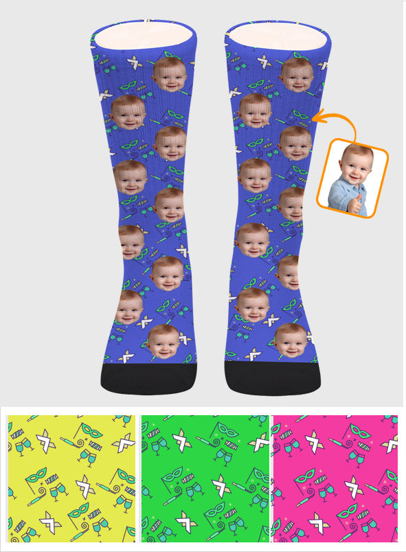 Individuelles Gesichtsmuster für Partys – personalisierte Socken für den Enkel