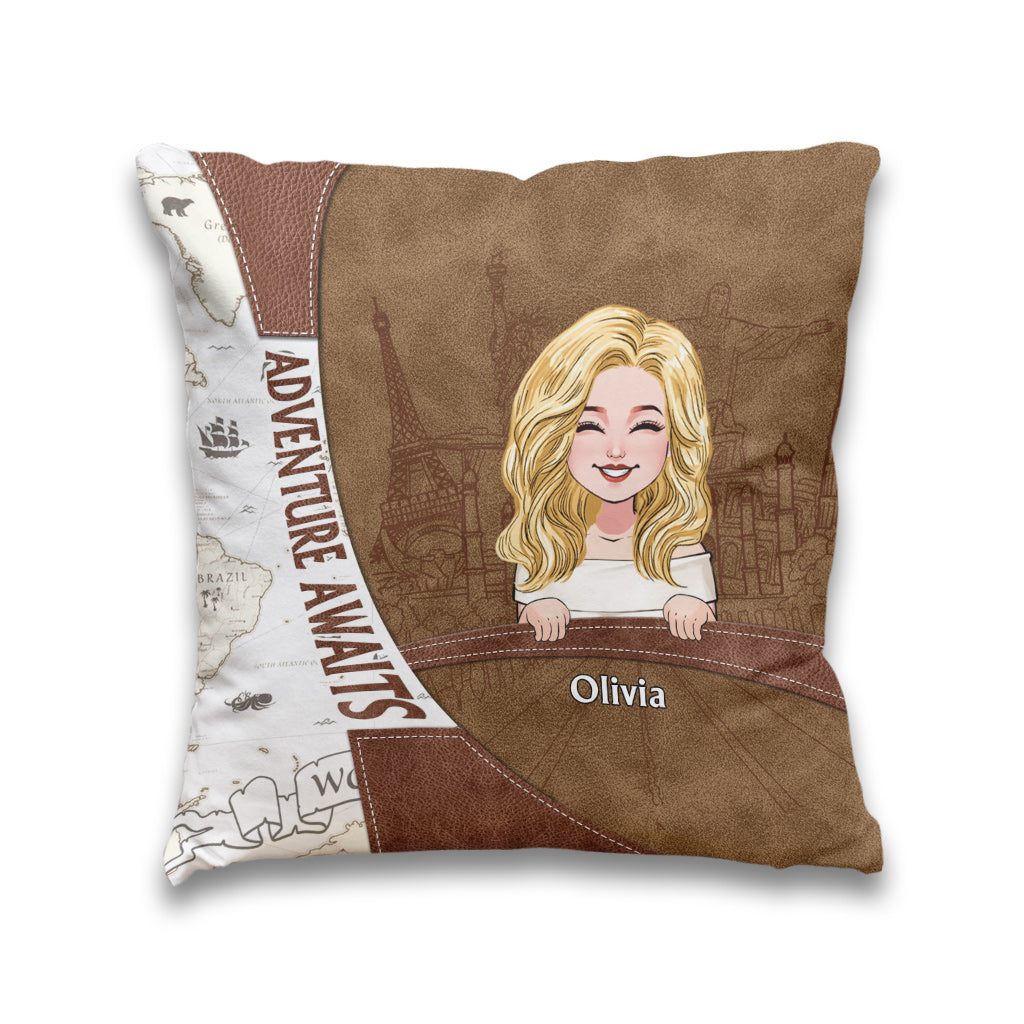 Adventure Awaits - Personalized Travelling Throw Pillow