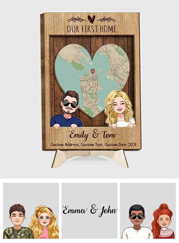 Unser erstes Zuhause – Personalisiertes Einweihungsschild aus zwei Holzschichten / Holzplakette
