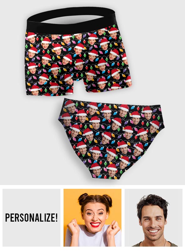 Beliebiges Foto hochladen Bunte Weihnachtsbeleuchtung - Personalisierte Slips für Paare (Damen) & Boxershorts für Herren