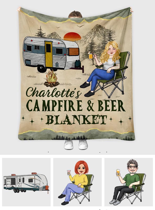 Campfire And Coffee - Personalized Camping Blanket