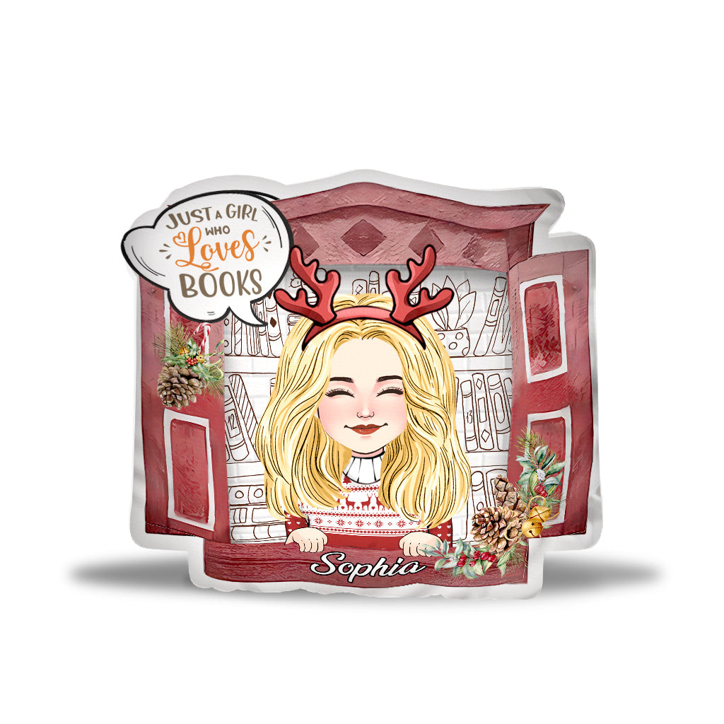 Einfach ein Mädchen, das Bücher liebt – personalisiertes, einseitig geformtes Buchkissen
