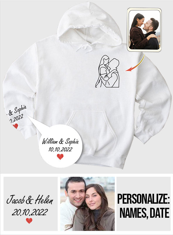 Individuelle Strichzeichnungen als Porträts – Personalisiertes T-Shirt mit Ehepaar-Motiv